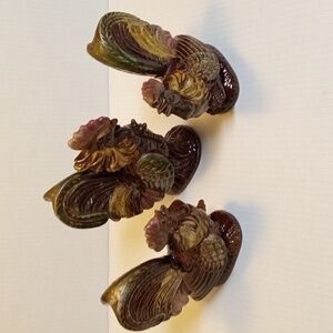 Vintage MCM Ceramic Rooster Figurines Brown Green Made In Japan Set of 3